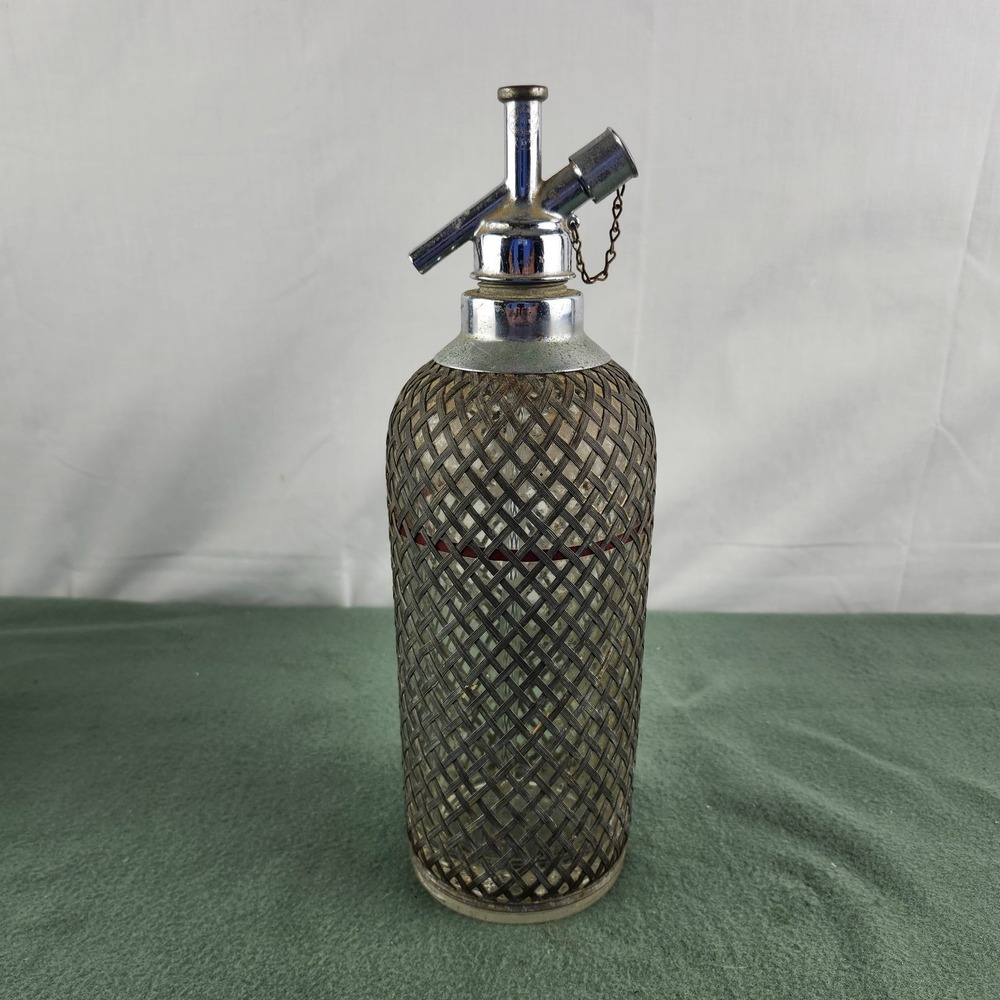 Vintage Sparklets New York Makers Seltzer Bottle Czechoslovakia Glass Mesh